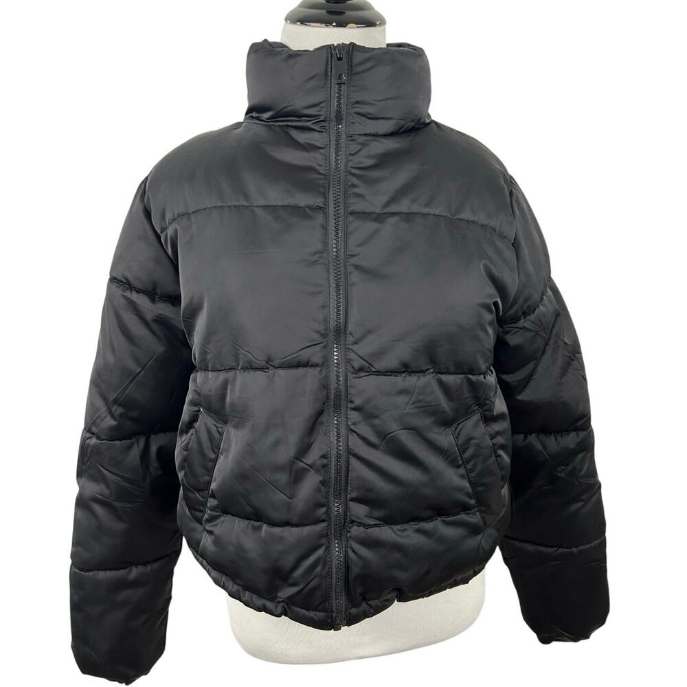 No Boundaries Black Cropped Puffer Jacket High Neck Y2K Womens XS 0-2